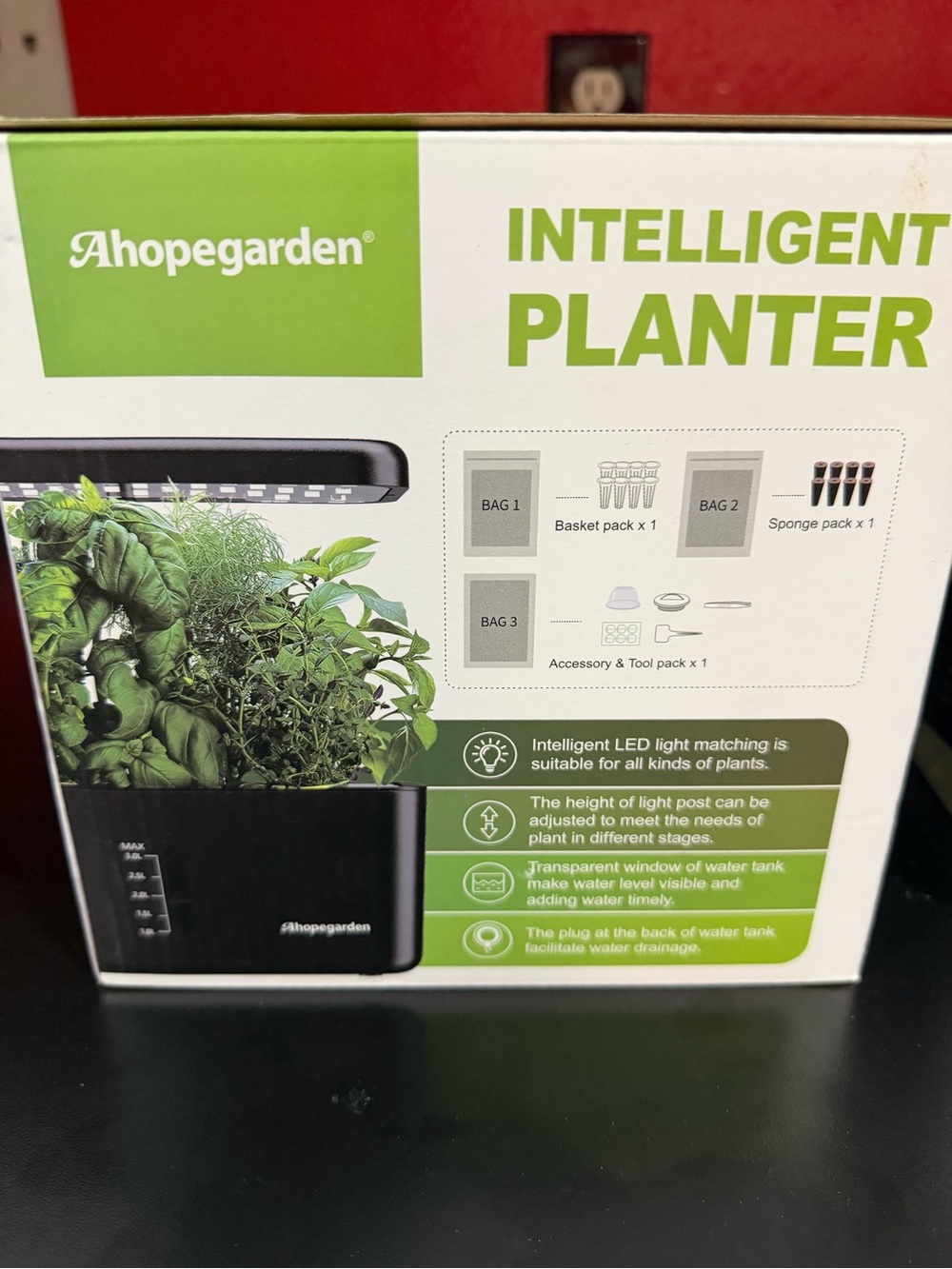 2 Brand New Ahopegarden Intelligent Planter - Black with Green Accents